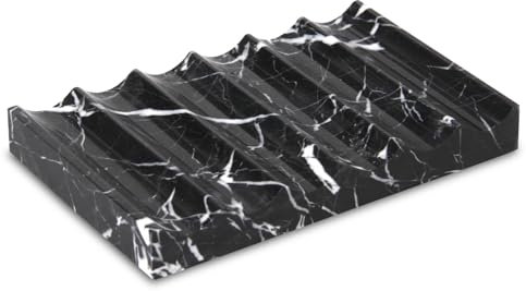 Seifenschale Schwarz Weiß Marmor mit Ablauf Luxuriöse Seifenschale Rechteckige Wellenform Selbstentleerender Seifenbox für Badezimmer Schwammhalter Küche 12.5 x 8 x 2 cm