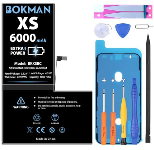 bokman for iPhone XS Battery Replacement 6000mAh, High Capacity Lithium Polymer Battery with Repair Tool Kits