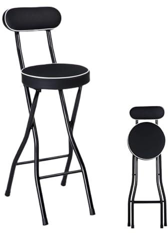 DGDHHSFJDJ Weißer tragbarer runder Klappbarhocker mit Rückenlehne und gepolsterter Sitzfläche – Hoher Stuhl für Erwachsene, ideal für Küchen und Wohnzimmer, Höhe 65 cm