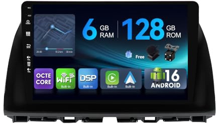 [6G+128G,Octa-Core] - MSD Autoradio für Mazda CX-5 (2013-2016) | Android 16 GPS Navi Radio | CarPlay Android Auto Lenkradsteuerung Dual-Band WiFi DSP DAB | Rückfahrkamera MIC | 2 Din 10.1 Zoll