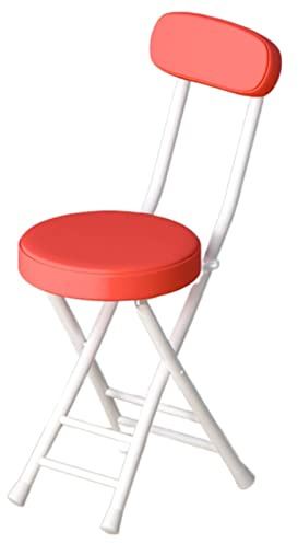 Tragbarer, faltbarer PU-Hocker mit Rückenlehne, rund, gepolsterter Stuhl für Küche, Büro und Wickeltisch, leicht und einfache Lagerung (Farbe: Rot)