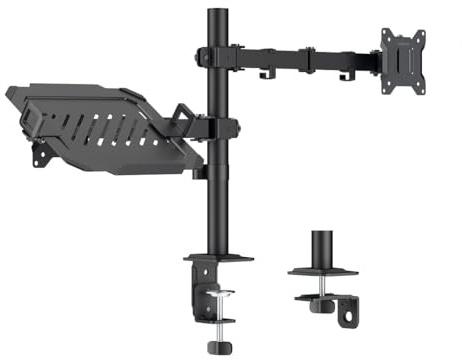 LogiLink Supporto da tavolo per monitor e notebook, per 1 schermo da 17 – 32, massimo 10 kg, 12 – 17, 9 kg, VESA 75 x 75/100 x 100, in acciaio, inclinabile, girevole, girevole, colore: nero