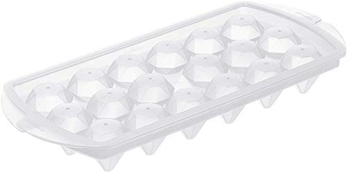 Rotho Diamond Eiswürfelform für 18 Eiswürfel in Diamantenform mit Deckel, Kunststoff (PP) BPA-frei, transparent, 23,6 x 12,2 x 3,5 cm