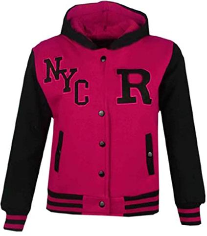 A2Z 4 Kids Baseball R Fashion Hooded Varsity Jacket - B.B Jacket NYC Cerise 11-12