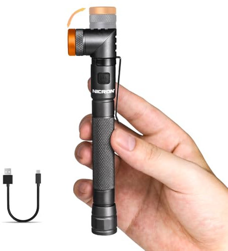 NICRON B73R Stiftlampe Taschenlampe Wiederaufladbar 90 Grad Drehbar, 300 Lumen 4 Modi mit SOS, IPX4 Wasserdicht, 6 Stunden, Magnetische Lampe für EDC Reparatur Notfall
