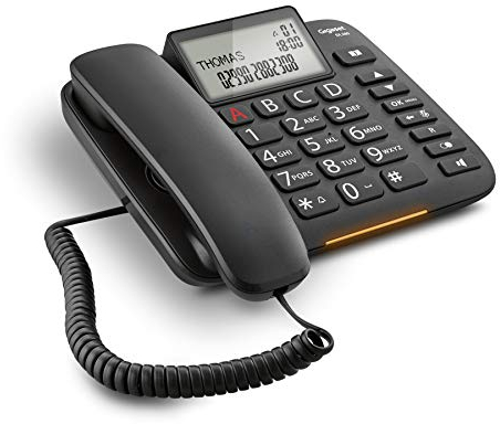 Gigaset DL380 - Un Telefono Facile da Usare con Tasti Grandi - 4 tasti di selezione diretta programmabili (A - D) - Rubrica, Nero [Versione Italiana]