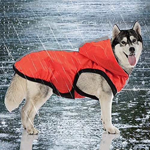 Idepet wasserdichte 2-in-1-Regenjacke für Hunde, Leichter Overall für Hunde mit Kapuze, atmungsaktiver Regenponcho mit Kapuze und reflektierendem Streifen für kleine, mittel große GroßHunde (S, Rot)