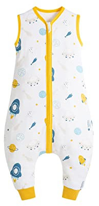 E-RIDES Baby Schlafsack mit Füßen, Sommerschlafsack mit Beinen für Kleinkinder, Baumwolle Schlummersack für Mädchen und Jungen, Reißverschluss ohne Ärmel 0.5 TOG (Raumschiff,X-Large)