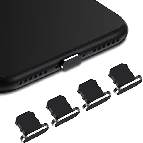 4 Pieces Anti Dust Plugs,iPhone Plug Cover iPhone 7 Plus Charger Plug Protector iPhone Dust Plug Charger Protector Charging Dust Cover Compatible iPhone 7, 8 ,11, 12,13,14, Max/X/XS/XR, Plus(Black)