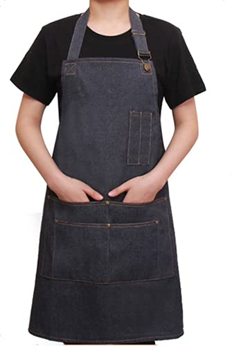 TMHX Denim-Schürze,verstellbare Multifunktionsarbeit Schürze mit Werkzeugtaschen für Barber Painter Handwerker Gärtner Hair-Stylist Barista Anti-Fouling und Öl-Proof Denim (Blau B), 75-68cm