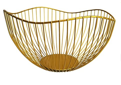 Cuenco de frutas para cocina con plato de frutas grande, cesta de almacenamiento ondulada de metal, tazón de cocina para verduras y frutas, utilizado para sostener frutas, verduras y pan (dorado)