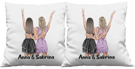 LIEBTASTISCH Kissen Personalisiert 2X Beste Freundinnen - Best Friends - Freundschafts Geschenke - Geschenk Beste Freundin - Kleider - Geburtstag/Weihnachten - Kissen Weiß 40x40