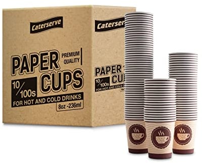 1000 Disposable Paper Cups | Hot Coffee Tea Drinking Cups Bulk Buy - 8oz - 228ml