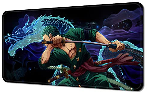Anime einteiliges Zoro Mauspad, erweitertes großes Gaming-Mauspad, rutschfeste Gummiunterseite und genähte Kanten, Arbeit und Arbeitszimmer, 39.9x79.8x0.3 cm (XL02)