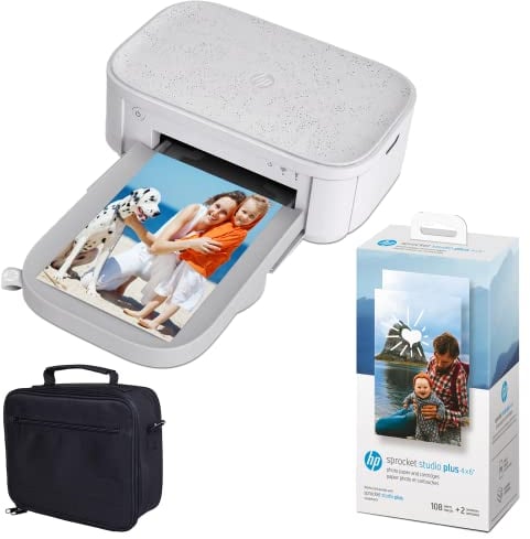 HP Sprocket Studio Plus 4 x 6 Zoll Sofortbilddrucker – Paket: Hülle und Fotopapier