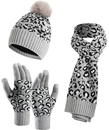 Mutze Schal Set Damen GrüN, Mütze Handschuhe Schal Set für Damen Mädchen,Warme Winterset Strickschal 3 in 1 Set Winter Gestrickt Langer Beanie Schnee Hut Skifahren