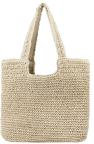 GSenhui Stroh Handtasche Geflochten, Strohtasche Sommer Strand Tasche Damen Bast Strandtasche Korbtaschen Basttaschen für Reisen Strand