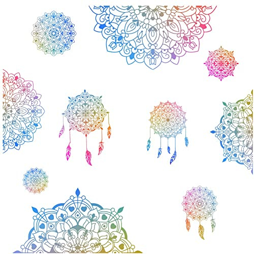 SUPERDANT Mandala Wandaufkleber Halbes Mandala Bunte Mandala Bordüre Blumen Wandaufkleber Indische Namaste Blume Für Yoga Raum Schlafzimmer Wohnzimmer Kopfteil Wanddekoration