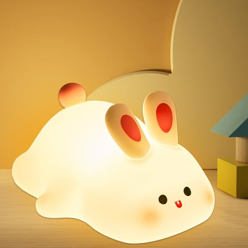 OkiyiD Hasen-Nachtlicht für Kinder Cute Lampe, Cute Hasen-Geschenke, Wiederaufladbare Silikon-Hasen-Lampe für Kinder-Nachtlicht,Kawaii Raumdekoration Cute Geschenke Birthday Gifts for Girls
