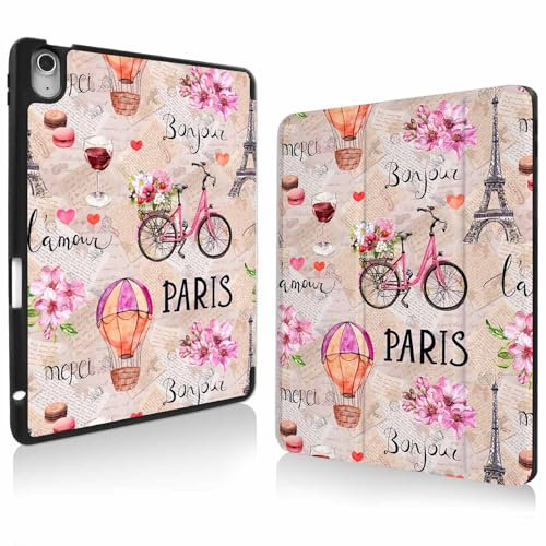 Trizoanic Case for iPad Air 5/4th Generation with Trifold Stand, Shockproof TPU Frame, Built-in Pencil Holder (2nd Pencil Charging), Support Sleep/Wake, Romantic Paris