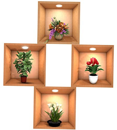 TOPPERFUN 4stücke Entfernbare Selbstklebende Blumentopf-wandaufkleber Floraler Wanddekor Für Wanddekorationen Realistische Muster