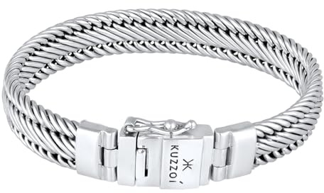 Kuzzoi Buddha Panzer Armband Herren 13 mm handgefertigt aus 925 Silber | massives Gliederarmband mit Kastenschloss Länge 19 -23 cm
