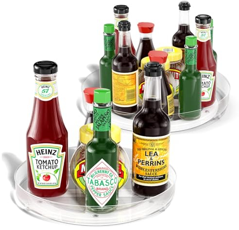 Relota 2 pezzi Organizer da Cucina Girevole Trasparente, Porta Spezie Piccolo Piatto Girevole in Plastica Senza BPA per la Dispensa, Portaspezie Rotante per Riporre Barattoli e Spezie