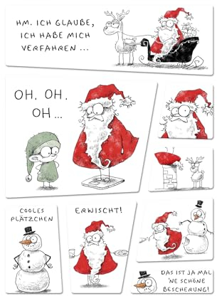 Weihnachtsmann Kühlschrankmagnete im Cartoon-Stil acht lustige Magnete für den Kühlschrank lustiger Weihnachtsmagnet Männer Comic Kühlschrankmagnete Set Weihnachten Kritzel