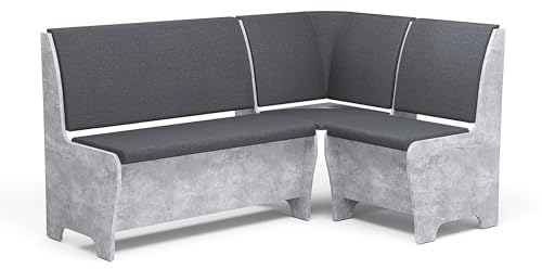 Rodnik Eckbank Tunis 150x120 cm, Sitzbank gepolstert, Truhenbank Beton-Optik (Grau)
