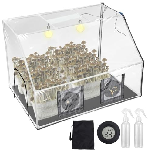 FLEAGE Pilz-Zelt-Set, 90 x 60 x 60 cm, Pilz-Pflanzbeutel, Zelt, Pilz-Zuchtbehälter mit 2 Sprühgeräten und Thermometer, Abzugshauben-Anzuchtstationen, für Innenräume, Balkon
