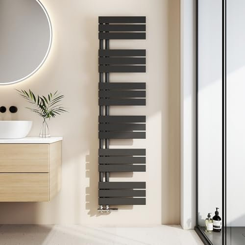EMKE Toallero Baño Radiador Plano, toallero de Paneles, 1599 x 400 mm,Negro, secador de Toallas con conexión Lateral, 684 W, radiador secador de Toallas de Agua Caliente