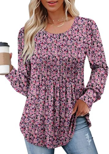 CHICZONE Puff Long Sleeve Tunic Tops Womens Henley Crew Neck Pleated Fall Casual Comfort T-Shirt for Leggings