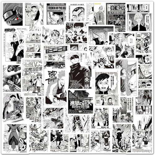 100 Stück Schwarz und Weiß Aufkleber Anime, Anime Gemischte Aufkleber, Poster Sticker Set, Animes Wandcollage Set, Manga Wand Dekor, für Auto Laptop Skateboard Fahrrad, für Erwachsene Kinder