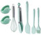 Kofebe 6 Silicone Kitchen Utensils Set with Oven Mitts for Baking, Grilling and Air Fryers (Green)