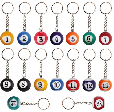 16 Stück Billardschlüsselkette, Billardelement -Accessoires, Kreativer Schlüsselbund, Geschenkschlüsselkette, Modischer Schlüsselbund