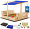 KOTARBAU® Sandkasten mit Abdeckung 140 x 140 cm Großer Naturfarbe Holzsandkasten mit Blau Dach Sandkasten mit Deckel Sandkasten mit Dach Gartenspielzeug Kinder imprägniert verschließbar mit Bänken