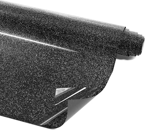 LIKCUT 12 x 15FT Black Glitter Heat Transfer Vinyl – HTV for DIY Clothes | shinny surface, Weeds easily, Strong fabric adhesion, Washable with no peeling, For T-shirts, bags, & more, Long-lasting