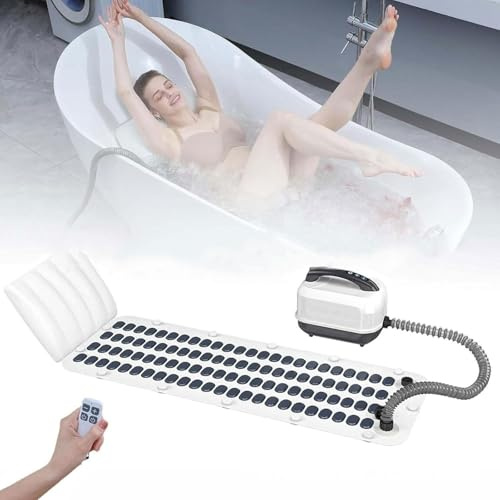 hKjPlvf Badewanne Spa Matte, Sprudelmatte Badewanne, Wasserdicht, rutschfest, 6 Geschwindigkeitsstufen, mit Sanften Sprudelwellen, Fördert Stressabbau und Besseren Schlaf
