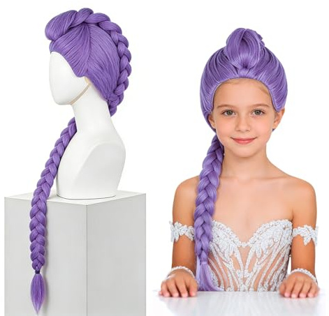 RAOPNHS Lila Perücke Cosplay mit 90-100cm Zopf, Zubehör für Demon Kostüm Damen, Anime Perücke Lila für Fasching Karneval Kostüm, Demon Inspiriert Langhaar Perücke Violett