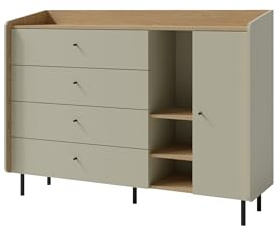 Marmex Meble Alessio Kommode mit offenem Regal, 4 Schubladen, 155x115cm, Modern, sandbeige