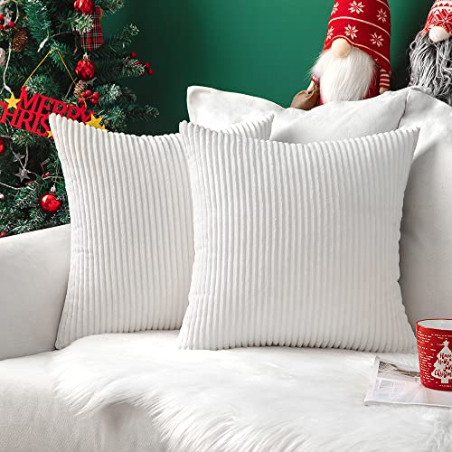 MIULEE 2er Set Kissenbezüge Kord Kissenhülle Dekorative Kissenbezug Sofakissen Couchkissen Dekokissen Zierkissenbezug Deko Kissenhülle mit Verstecktem Reißverschluss 50x50 cm Reines Weiß