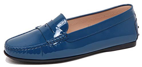 Tod's F3328 Mocassino Donna Petrol blu Scarpe patent Loafer Shoe Woman [35]