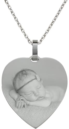 Silber Kette & Anhänger Herz mit eigener Fotogravur/Bildgravur echt Silber 925 Fotogravur Schmuck/personalisierte Fotogravur