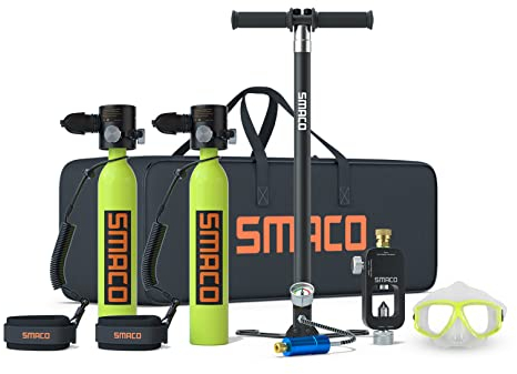 SMACO Mini Botella de Buceo 0,5 litros Portatil Bombona de Buceo de 5-10 Minutos Pequeñas Botella Submarinismo Tanque de Buceo Recargable for Viajes Nadar Rescate S300 Plus