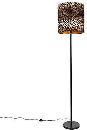 Qazqa - Modern Stehlampe schwarzer Schirm Leopard Design 40 cm - Simplo I Wohnzimmer I Schlafzimmer - Textil Länglich - LED geeignet E27
