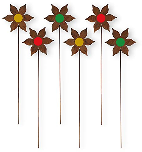 Gartenstecker Rost Blumen bunt 6 Stück Rost Deko Gartenstecker Blumen