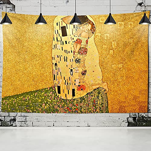 Gustav Klimt Ölgemälde Tapisserie Wandbehang Kuss Von Gold Abstrakte Kunst Dekoration Polyester Decke Yogamatte Home Schlafzimmer Kunst Personalisieren (B) 150×(H) 130CM B