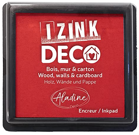 Aladine - Izink Déco Stempelkissen Größe XL 10 x 10 cm - sehr deckende Pigmente, schnell trocknend - hochwertiger Schaumstoff - ideal für kreative Abdrücke an Wand, Holz und Karton - Rot