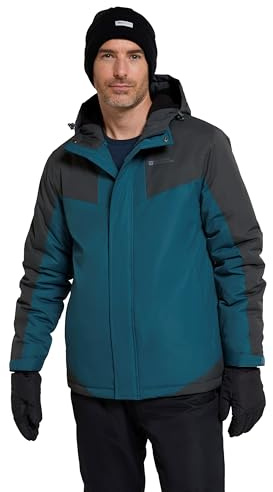 Mountain Warehouse Dusk Mens Ski Jacket - Water Resistant Fleece Lined Rain Coat with Snow Skirt, Adjustable Hood & Cuffs - For Skiing, Snowboarding & Outdoors Petrol L