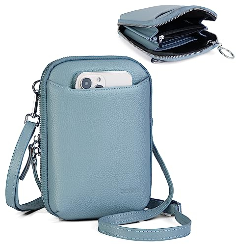 befen Kleine Umhängetasche für Damen, Echtes Leder Phone 15 Pro Max Handy Umhängetasche, Cross-Body-Handy-Geldbörse, Mini-Schultertaschen, Damen-Handtaschen, Graublau